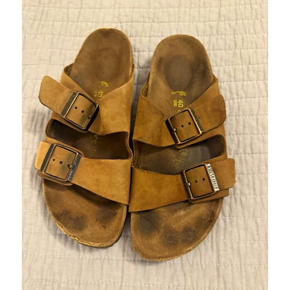 Birkenstock Arizona Brown Suede 2-Strap Buckle Slide Sandals EU 40 US